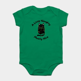 A little naughty mostly nice black cat tangled in Christmas lights Baby Bodysuit